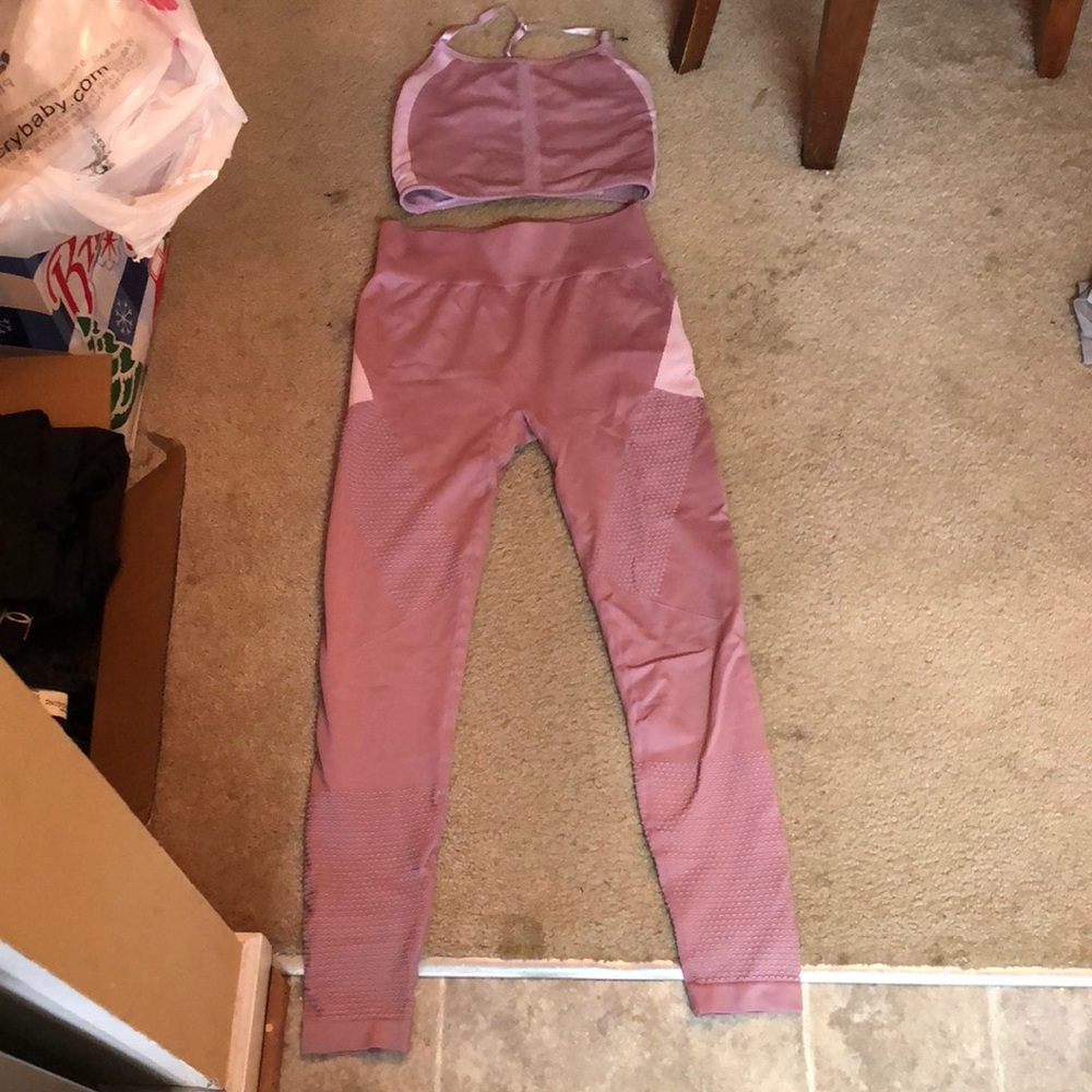 Demi Lovato Fabletics Pink Leggings and Sports Bra